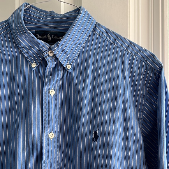 Polo Ralph Lauren Large blue with white stripes button down long sleeve - Picture 3 of 5